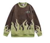 Small Quantity Clothing Factory Lamb Wool Print Flame Round Neck Pullover Sweater For Men