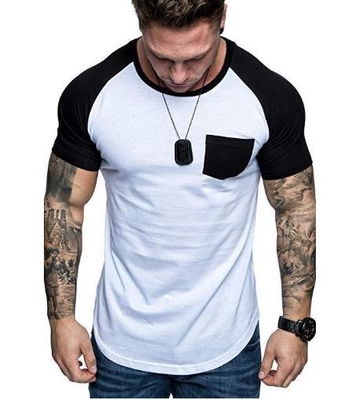 Small Quantity Garment Manufacturer Men'S Crew Neck T - Shirt Raglan Colorblock Short Sleeves Shirt